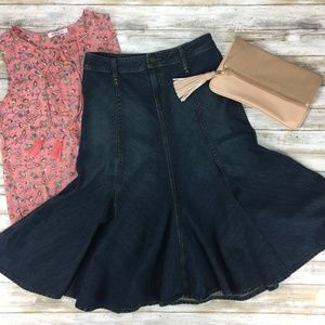 Long Denim Flare Trumpet Skirt No Slit 33" - 34"